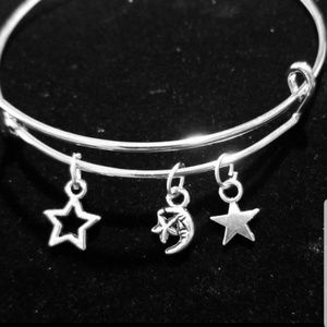 Moon & Stars Silver Charm Slide Bracelet